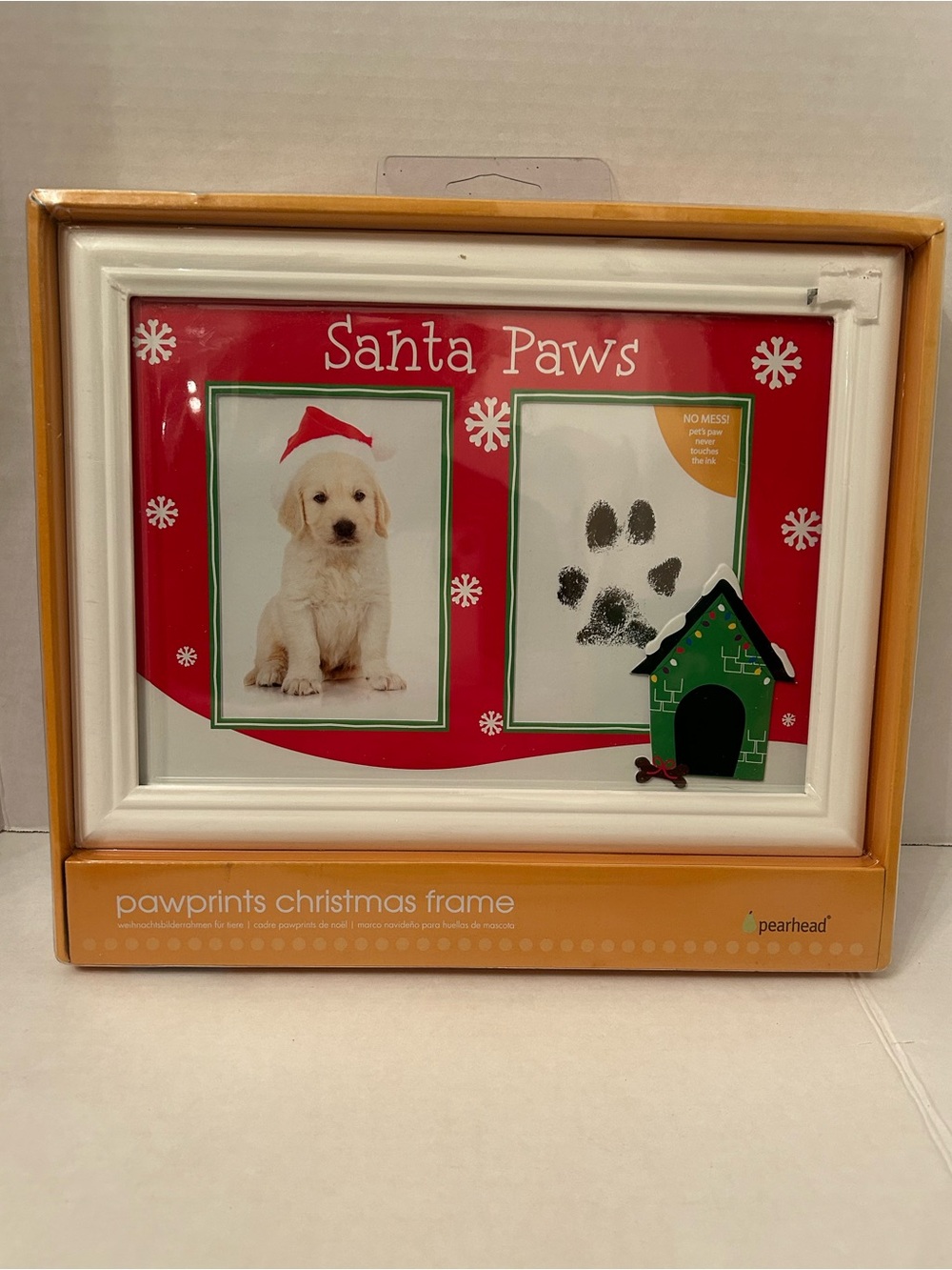 Pearhead Santa Paws Red and White Pawprints Christmas Photo Frame